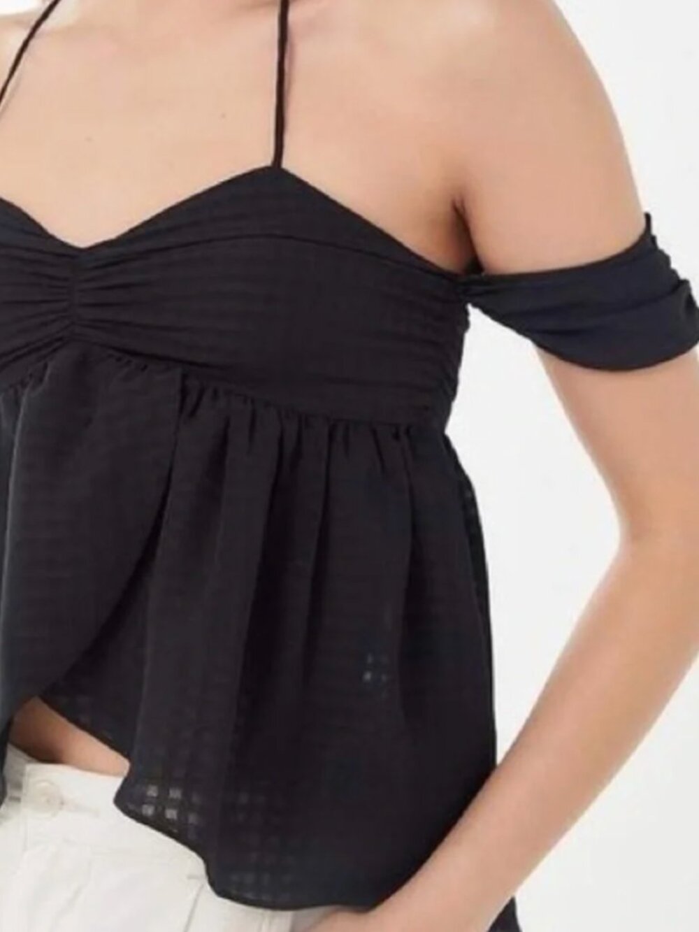 NWT Urban Outfitters Black Cold Shoulder Top Gingham Print Size XS Going Out